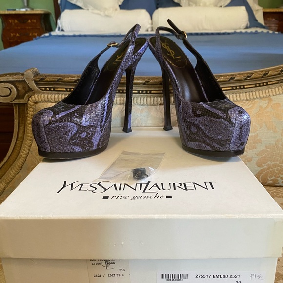 YSL Saint Laurent Tribtoo snakeskin Slingback Boa Exotico FCTUTU Pumps Purple 39 - Picture 8 of 16